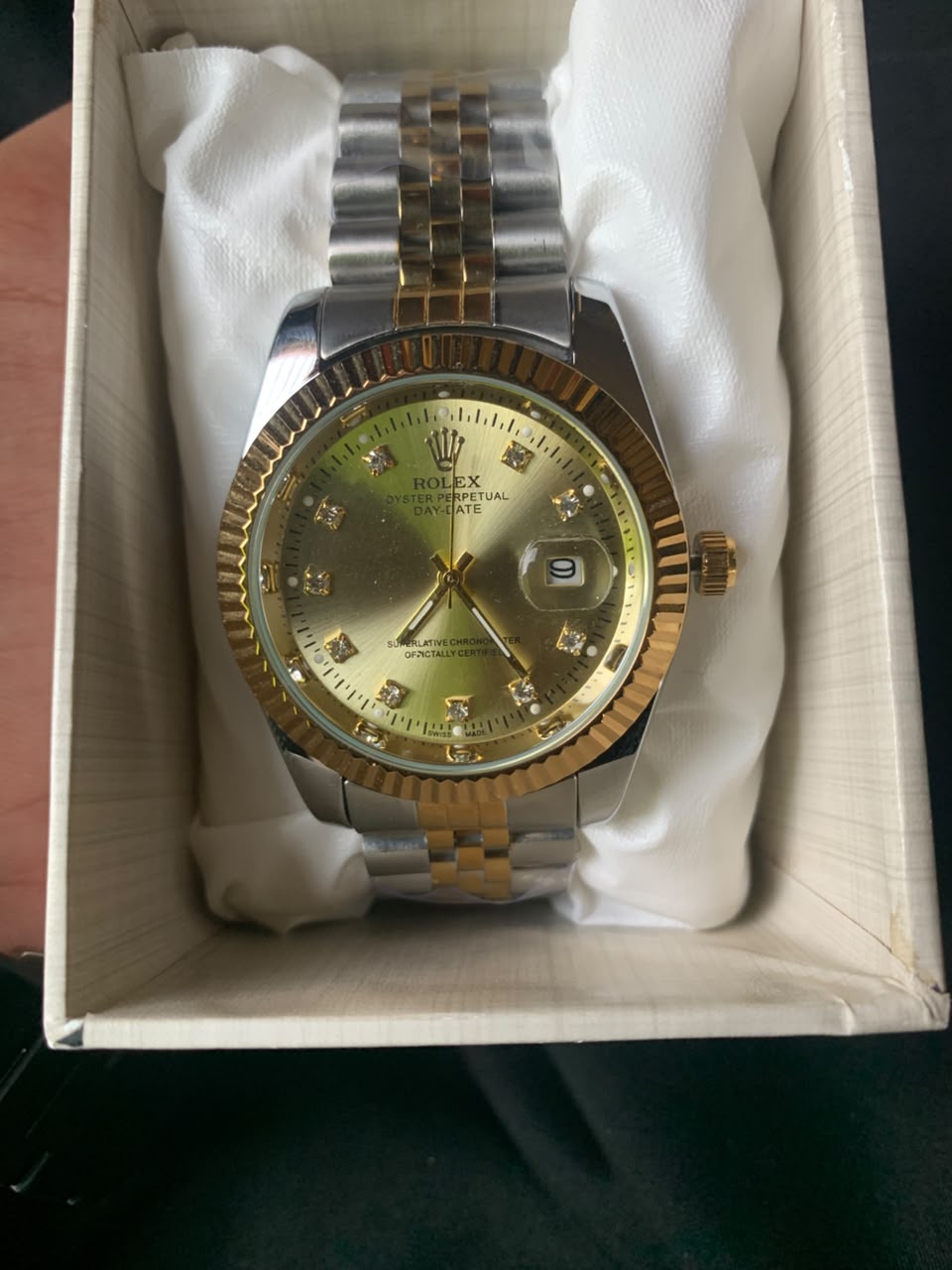 Gold Day-Date Watch with Fluted Bezel