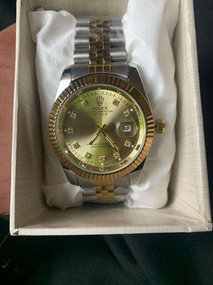 Gold Day-Date Watch with Fluted Bezel